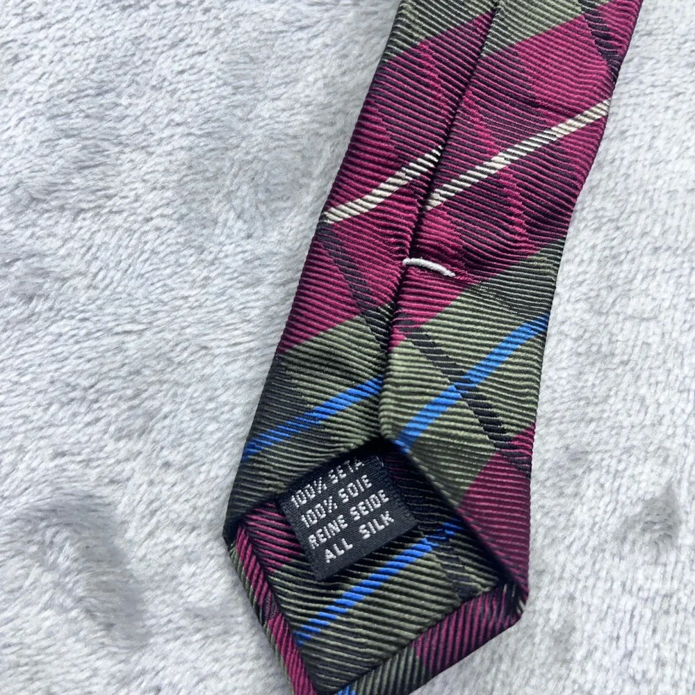 Nick‎ Hilton 1888 Silk Necktie Plaid Burgundy Green Blue Mens Fashion